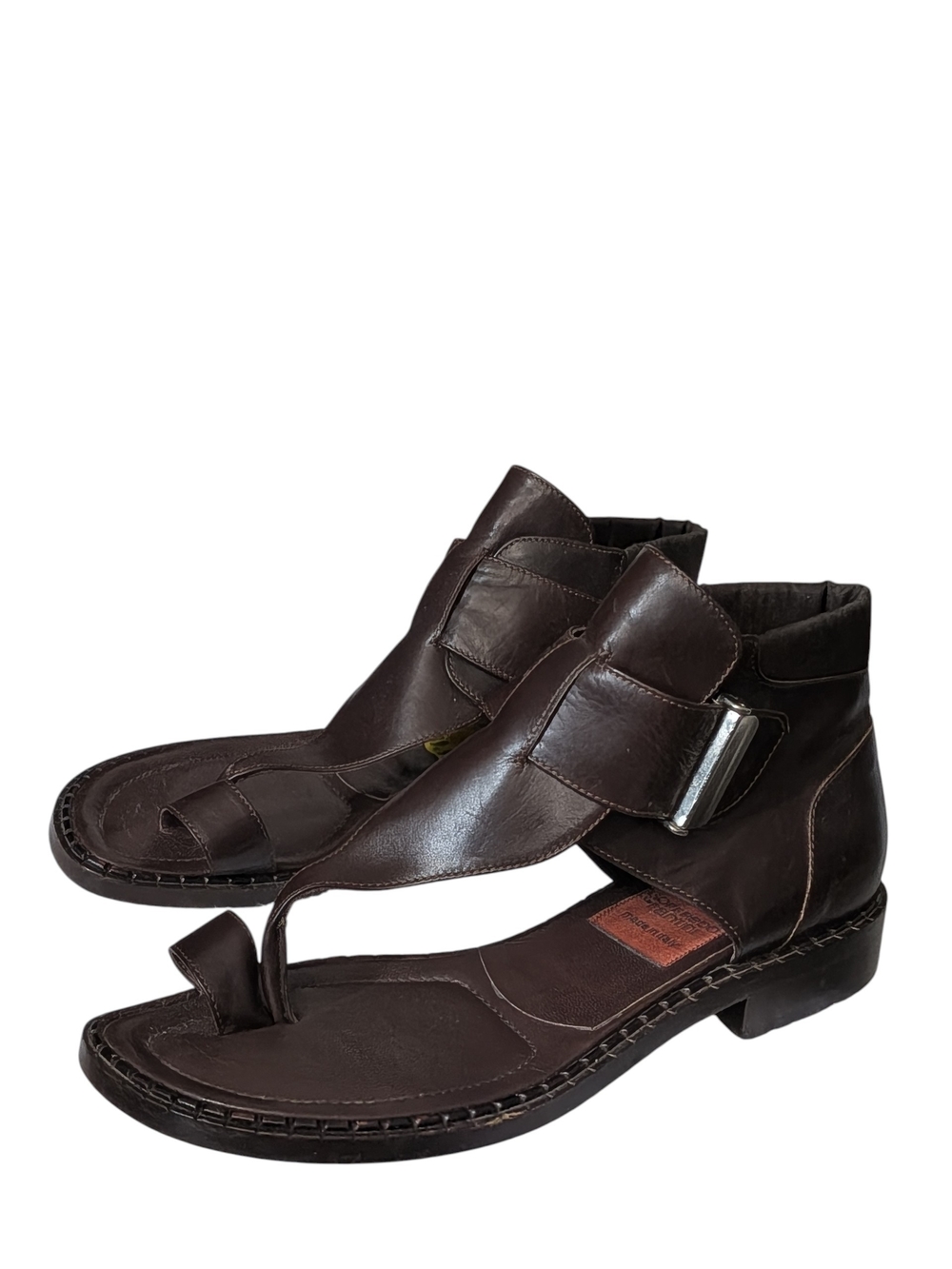 Women's Dark Brown Leather Ankle Wrap Sandals
